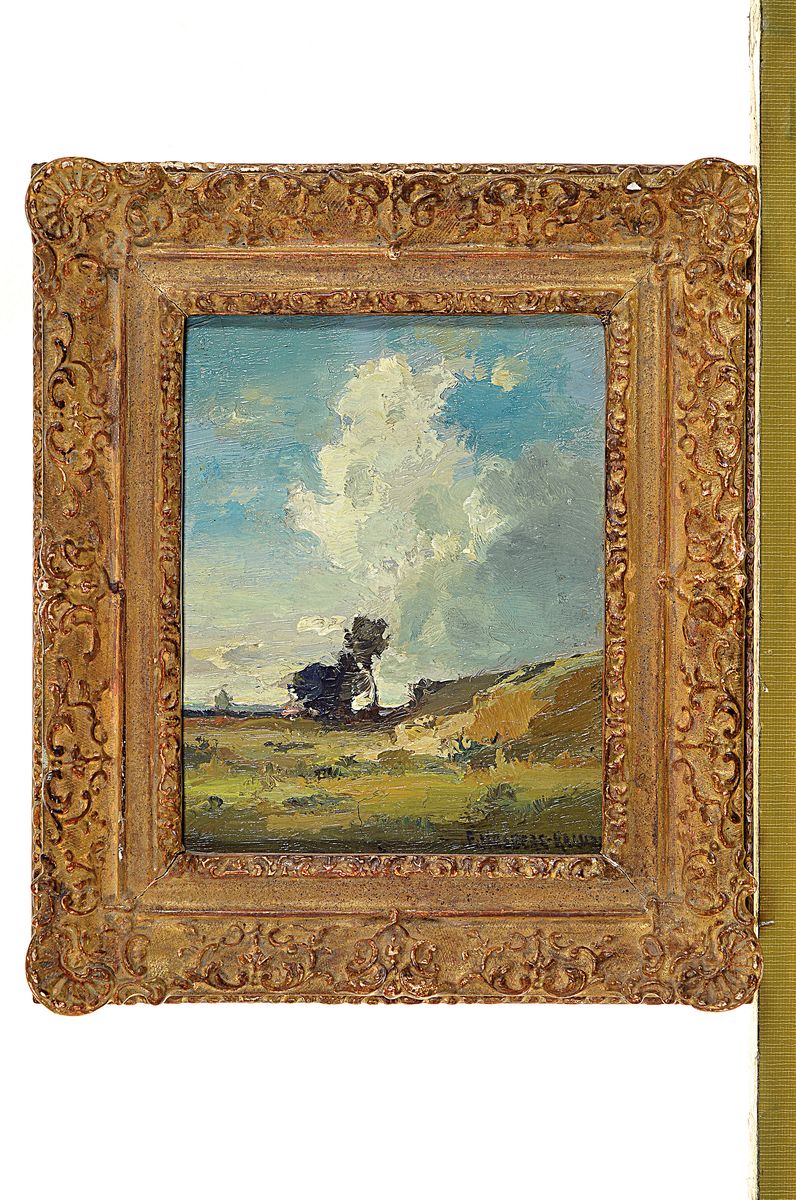 Detail k: Fritz Halberg-Krauss, 1874 Stadtprozelten-1951Prien, Landschafts- und Wolkenstudie, Öl/Holz, rechts unten signiert, ca. 18x15cm, R.