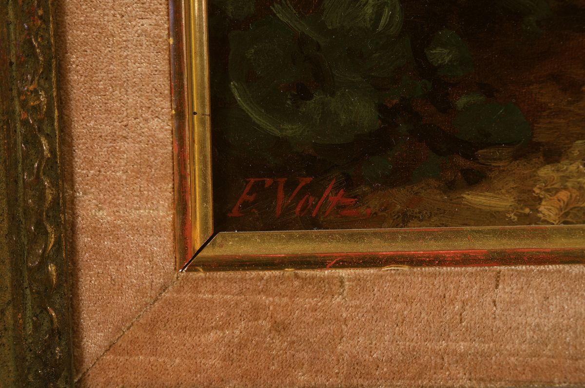 Detail a: Friedrich Voltz, 1817 Nördlingen-1886 München, Studium an der Akademie München, bedeutender Tiermaler, hier: Kühe an der Tränke, dahinter ...