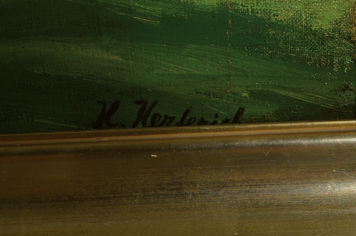 Detail a: Hermann Herterich, geb. 1874 Frankfurt am Main, Studium am Städel in Frankfurt bei Hasselhorst, hier: Landschaft am Vogelsberg, Öl/Lwd, rechts ...