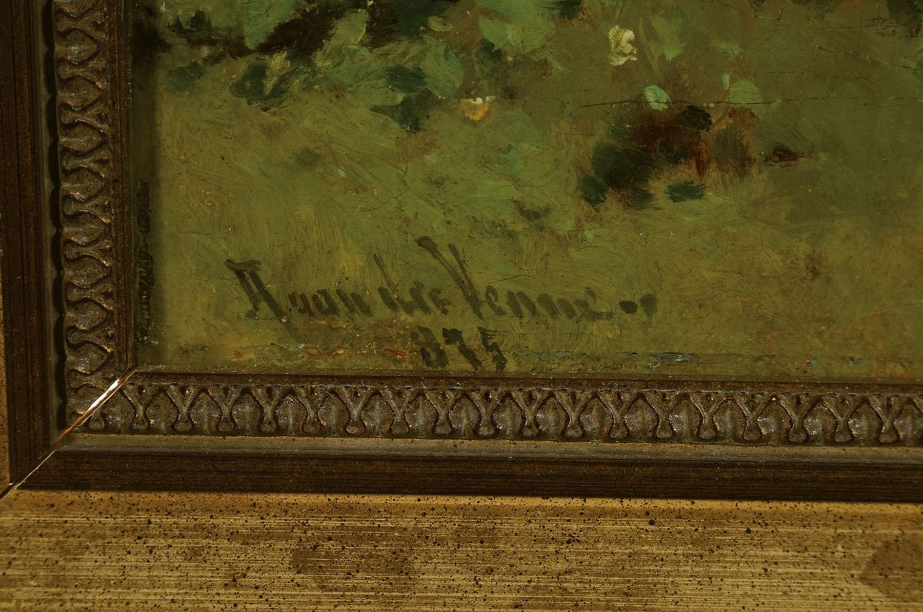 Detail a: Adolf van der Venne, 1828 Wien-1911 Schweinfurt, Jugend und Alter, junge Frau schlafend am Wegesrand, beobachtet von einem Herrn mit Hund und ...
