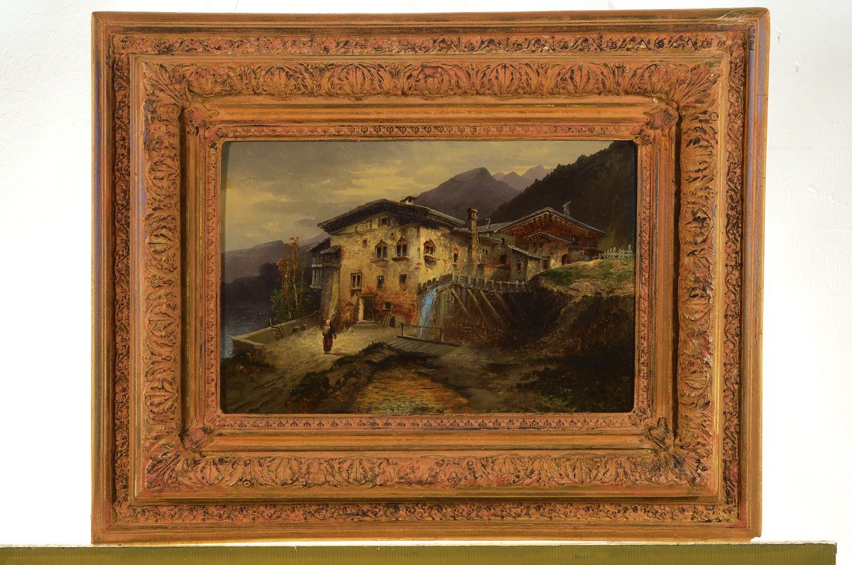 Detail k: Karl Kaufmann, 1843 Neuplachowitz-1905 Wien, Mühle im Gebirge, Öl/Holz, mittig unten signiert K. Kaufmann Wien 1885 oder 1889, ca. 26x40cm, R. ca. ...