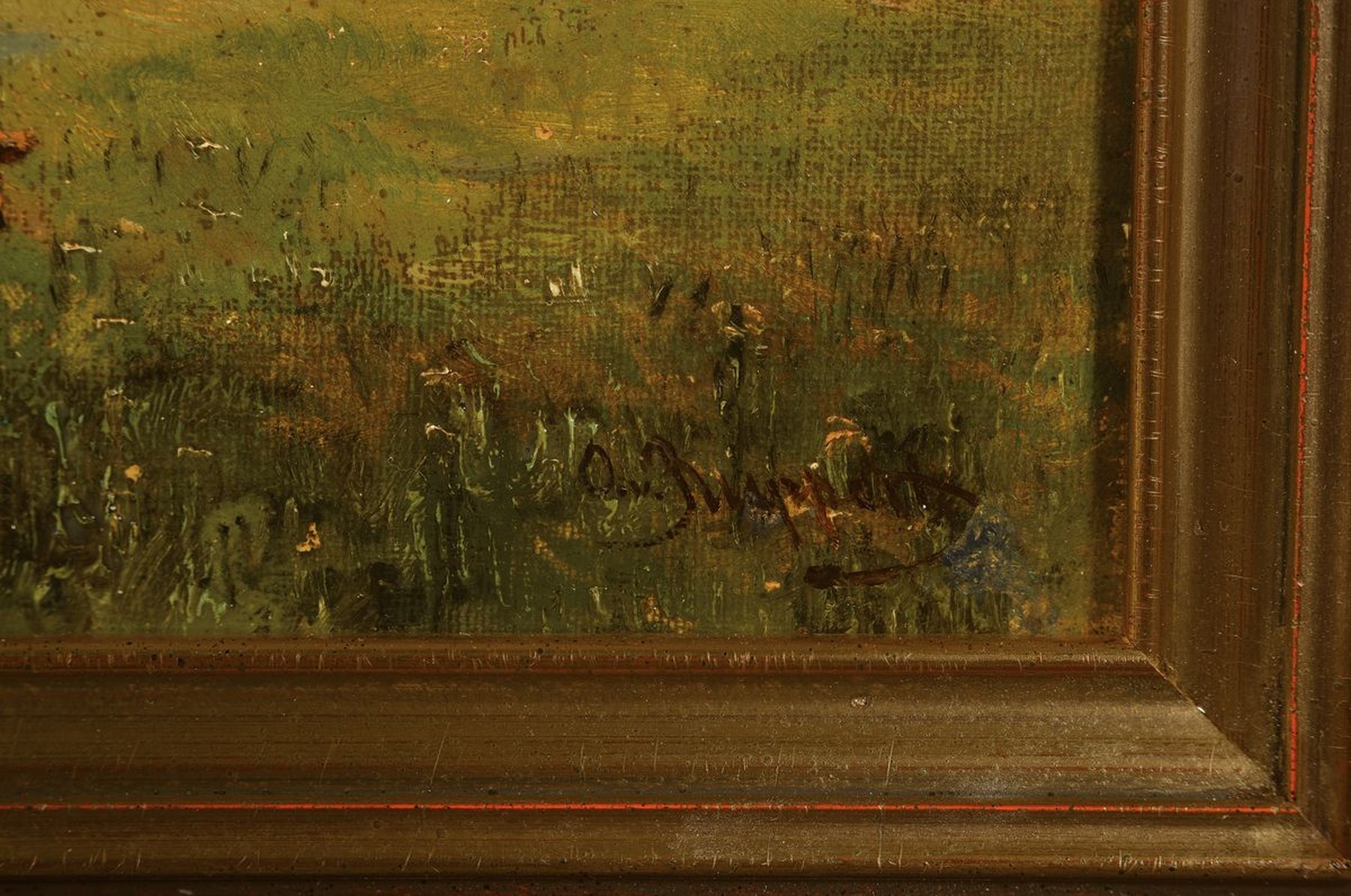 Detail a: Otto von Ruppert, 1841 Waldshut-1923 München, Rotwild im Gehege, Öl/Lwd, rechts unten signiert, rückseitig auf dem Keilrahmen beschriftet: Partie ...