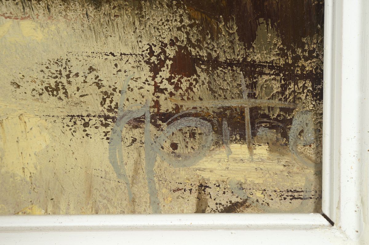 Detail a: Karl Philipp Spitzer, 1887-1954 Speyer, Pappel am Bachlauf, Öl auf Hartfaser, rechts unten signiert, ca. 52x43cm, R. ca. 70x60cm