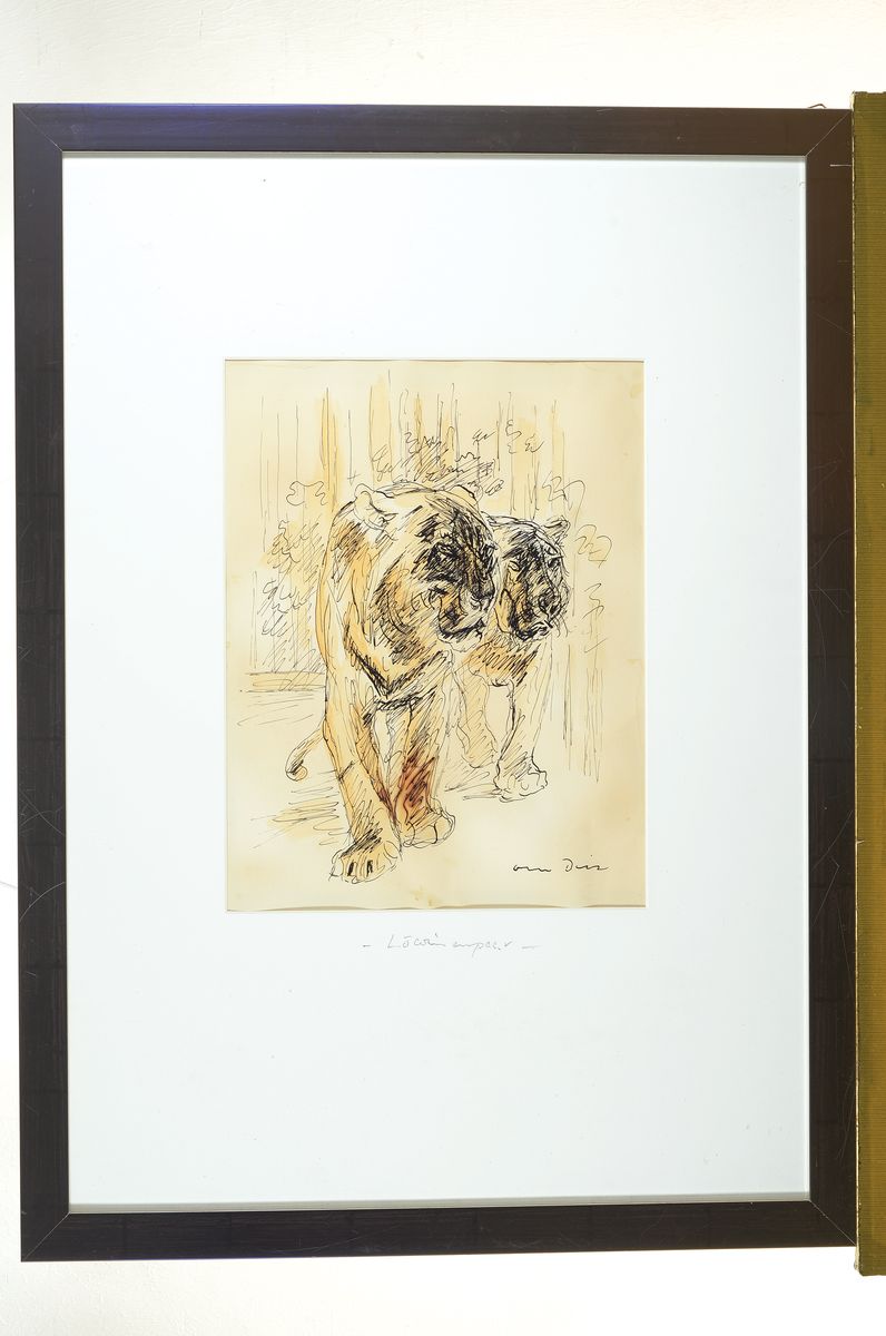 Detail k: Otto Dill, 1884 Neustadt-1957 Bad Dürkheim, Löwenpaar, aquarellierte Tuschezeichnung, rechts unten handsigniert, ca. 36x27cm, PP, u.Gl., R. ca. ...
