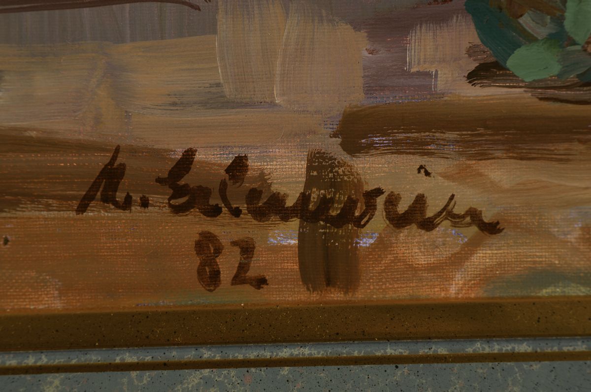 Detail a: Margot Erlenwein-Semmler, 1907 Durlach-1999 Landau, Studium in München und Karlsruhe, Mitglied des Grötzinger Malerkreis, hier: Stillleben mit ...