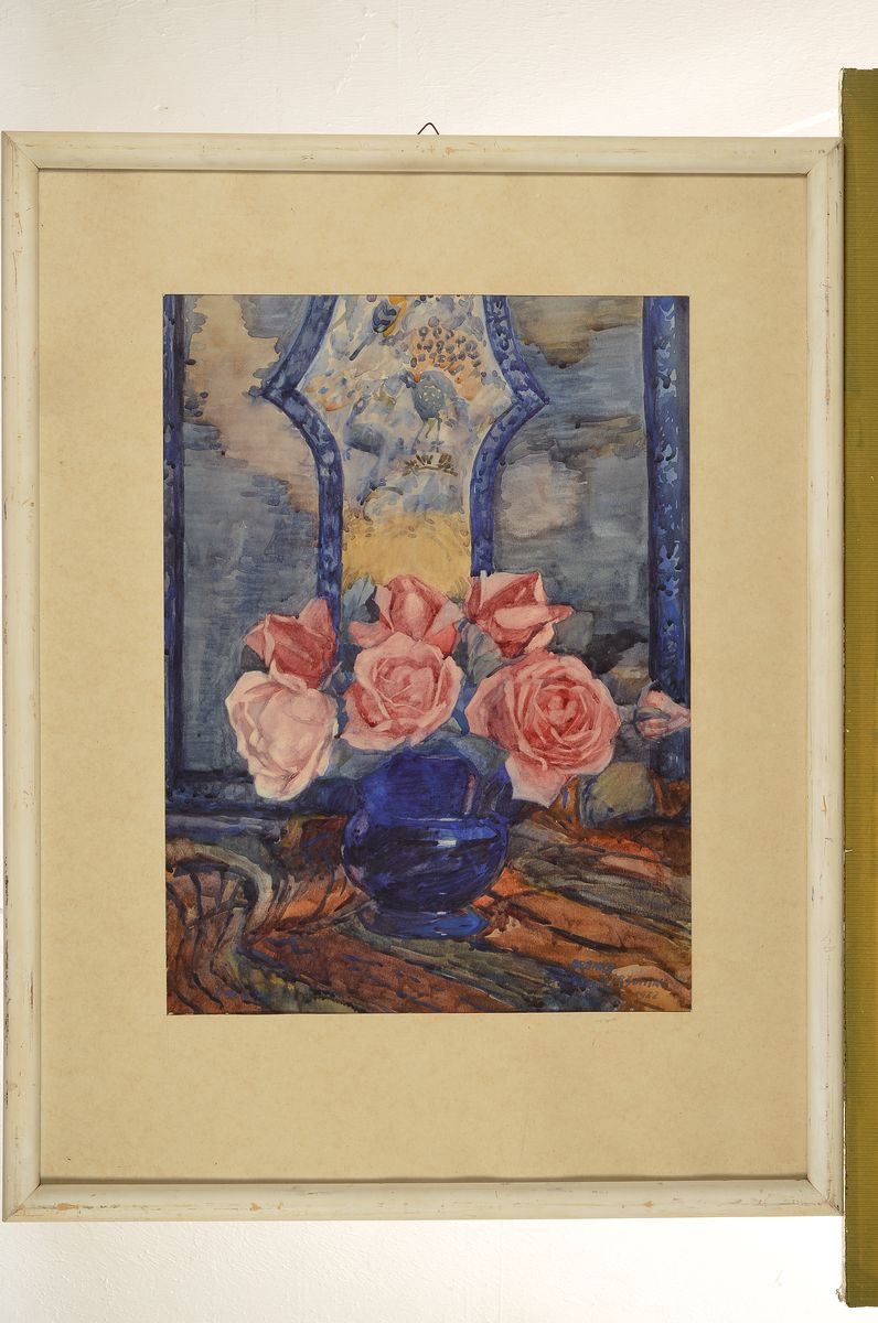 Detail k: Aranka Wirsching, geb. Kovacs, geb. 1887 Budapest, Gattin des Malers Otto Wirsching, Studium an der Akademie Budapest, hier: Stillleben mit Rosen vor ...