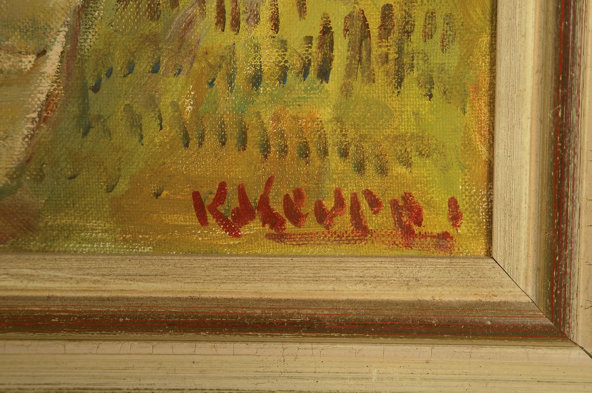 Detail a: Karl Keupp, 1913-2002 Würzburg, Blick auf einen Fluss und zwei Ortschaften, Öl/Lwd, rechts unten signiert, ca. 60x80cm, R. ca. 73x92cm