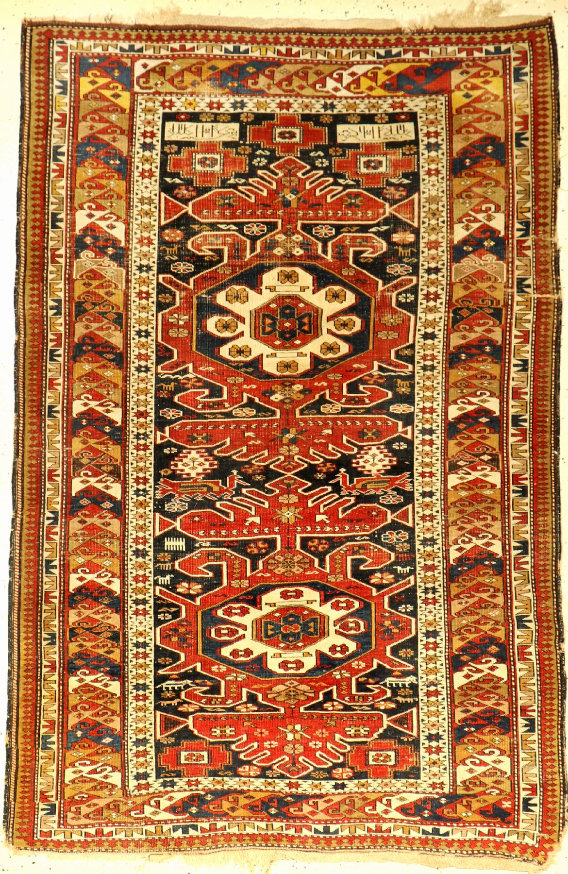 Schirwan antik, Kaukasus, um 1900, Wolle auf Wolle, ca. 186 x 124 cm, Signiert und Datiert, EHZ: 4