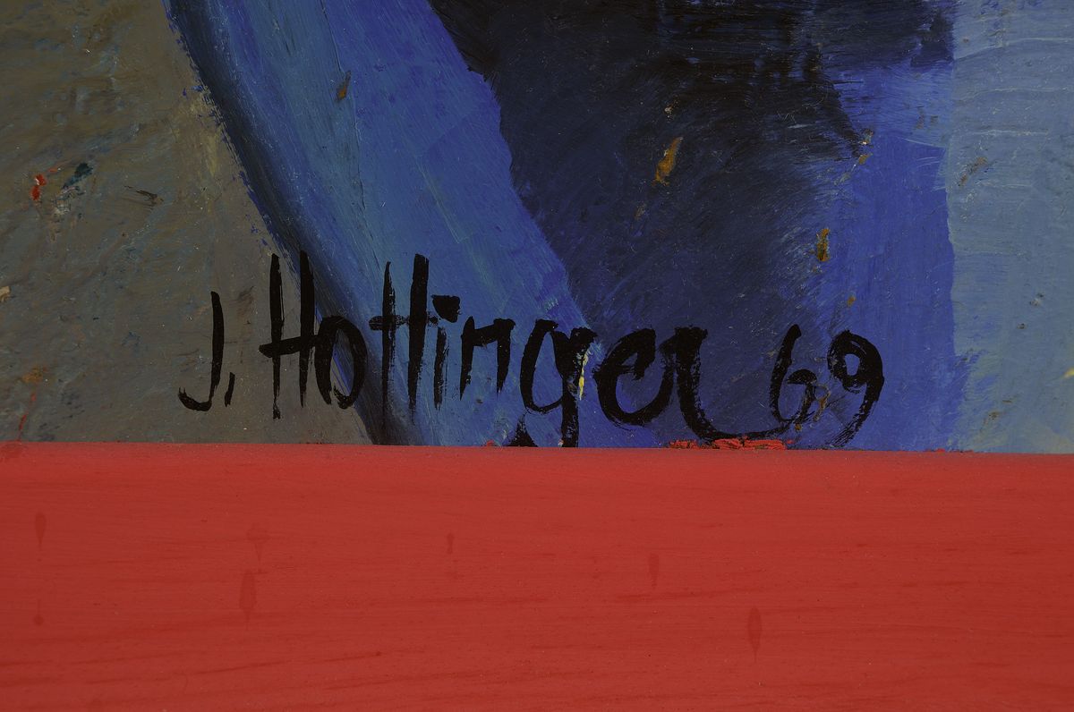 Detail a: Jakob Max Hottinger, geb. 1917 Schaffhausen,Stillleben mit Blumen und Gießkanne, Öl/ Malkarton, rechts unten signiert und dat. 1969, ca. ...