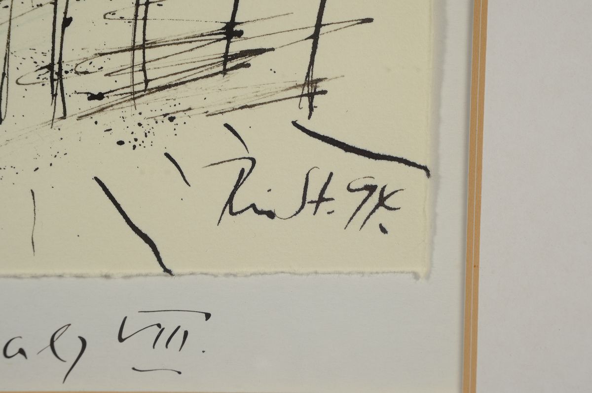 Detail a: Franz Werner Müller-Steinfurth, 1952-2017, zeitgenössischer Künstler in Speyer, hier: Herbst-Pfalz VIII, Tusche und Aquarell auf Papier, sign., ...