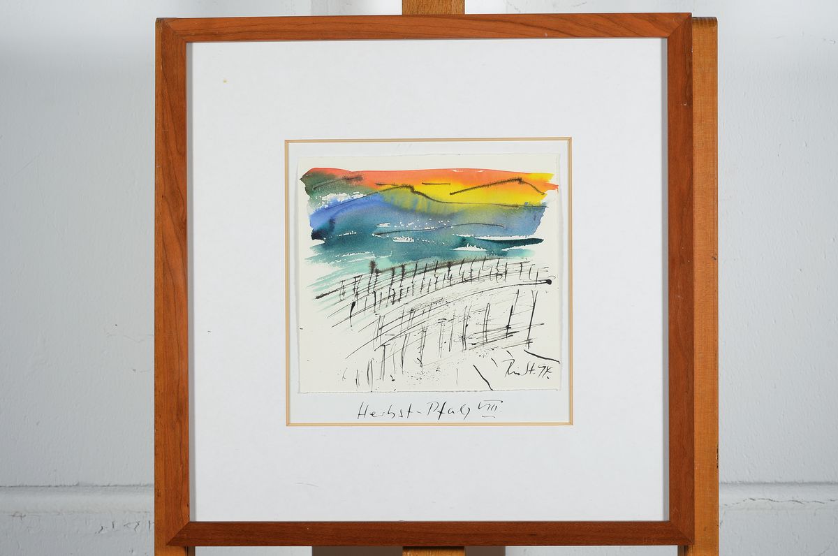 Detail k: Franz Werner Müller-Steinfurth, 1952-2017, zeitgenössischer Künstler in Speyer, hier: Herbst-Pfalz VIII, Tusche und Aquarell auf Papier, sign., ...