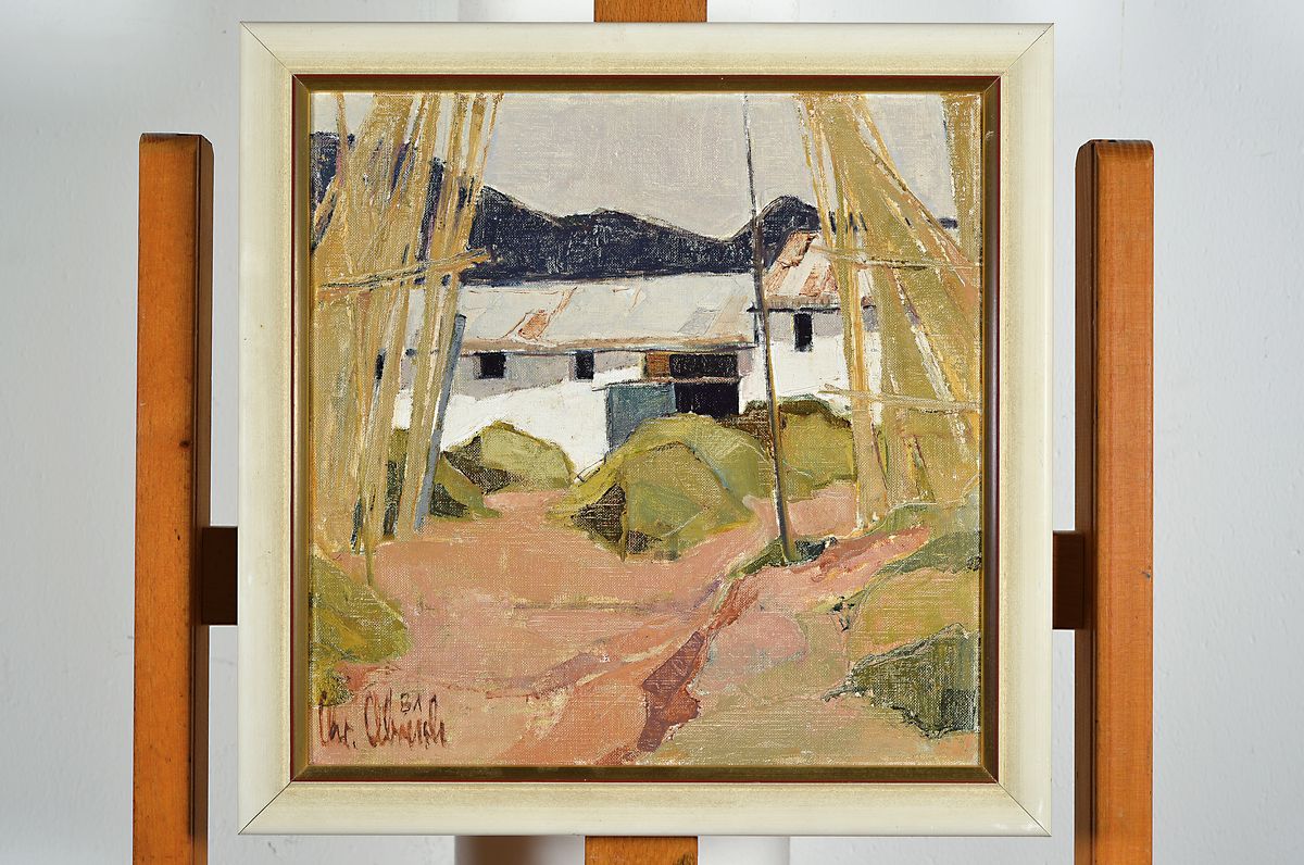 Detail k: Christel Abresch, 1931 Sulzbach-2011 Neustadt a. d. Wstr., Blick auf einen Bauernhof im Süden, Öl/Lwd, signiert und dat. 81, ca. 30x30cm, R. ca. ...