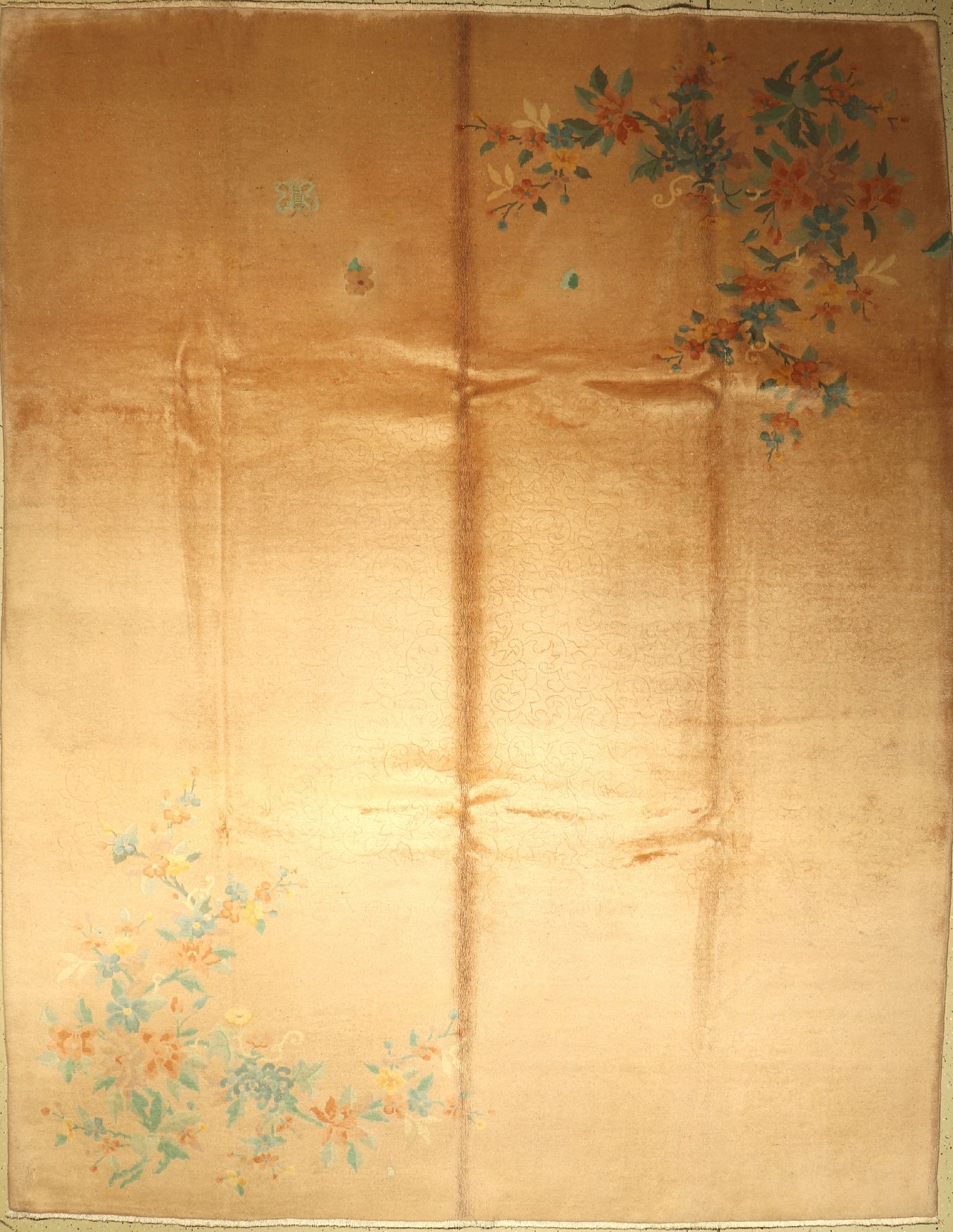 Peking alt, China, um 1940, Korkwolle, ca. 355 x 268 cm, dekorativ, EHZ: 3-4, Mottenfraß