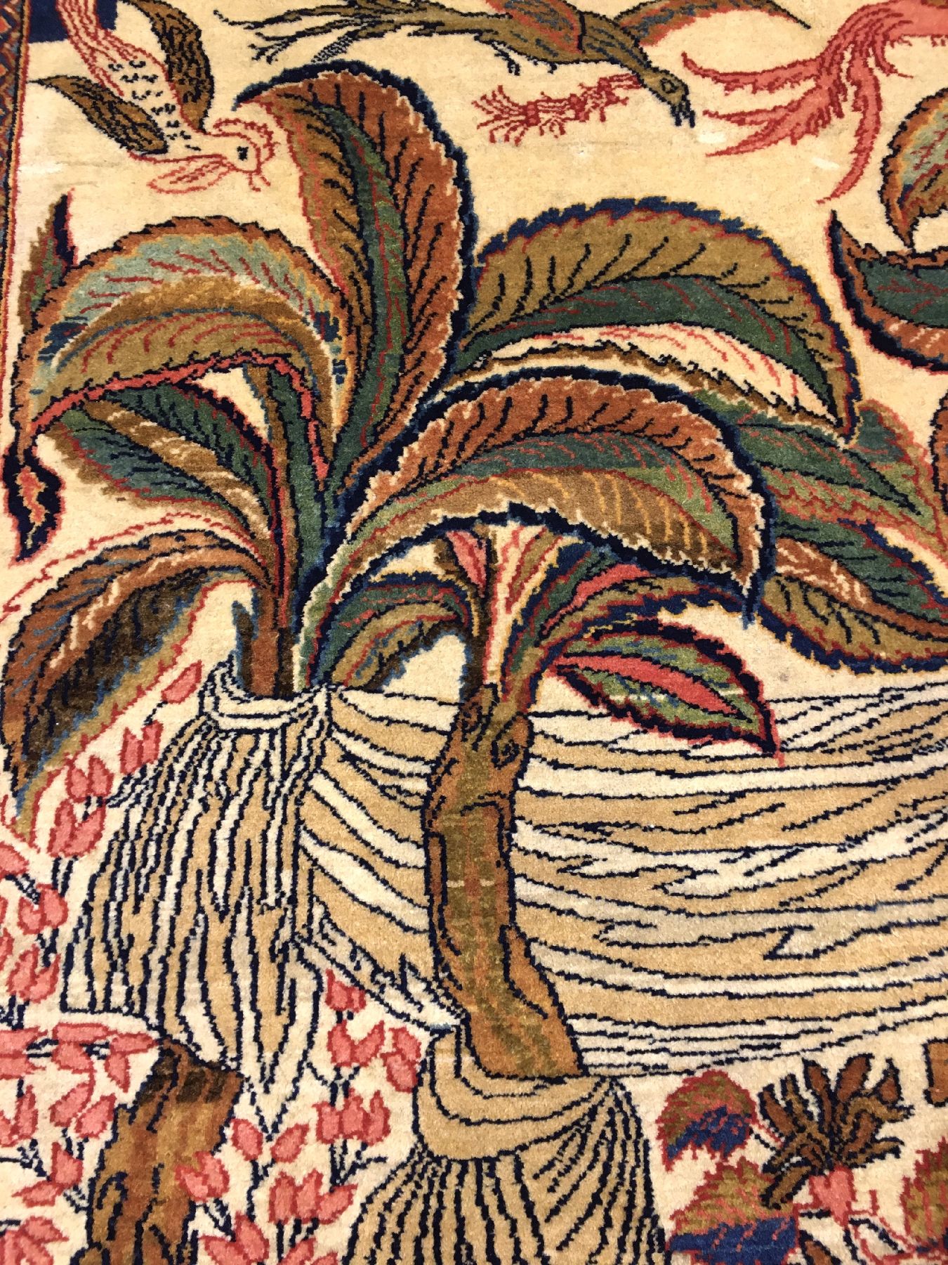 Detail f: Einzigartiger feiner Keschan "Dabir Sanayeh" Bildteppich alt (Adam & Eva), Zentralpersien, um 1910, Korkwolle geknüpft auf Baumwolle. Das ...