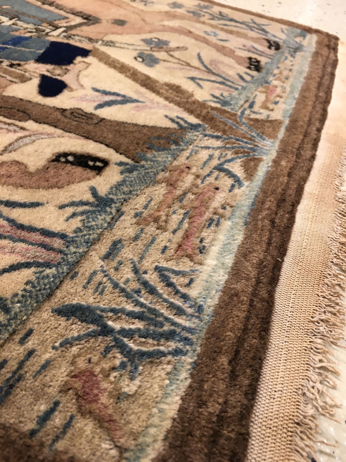 Detail e: Feiner Keschan "Mohtascham" Bildteppich antik (Ahmad Schah Qajar), Zentralpersien, um 1910, Korkwolle geknüpft auf Baumwolle. ...