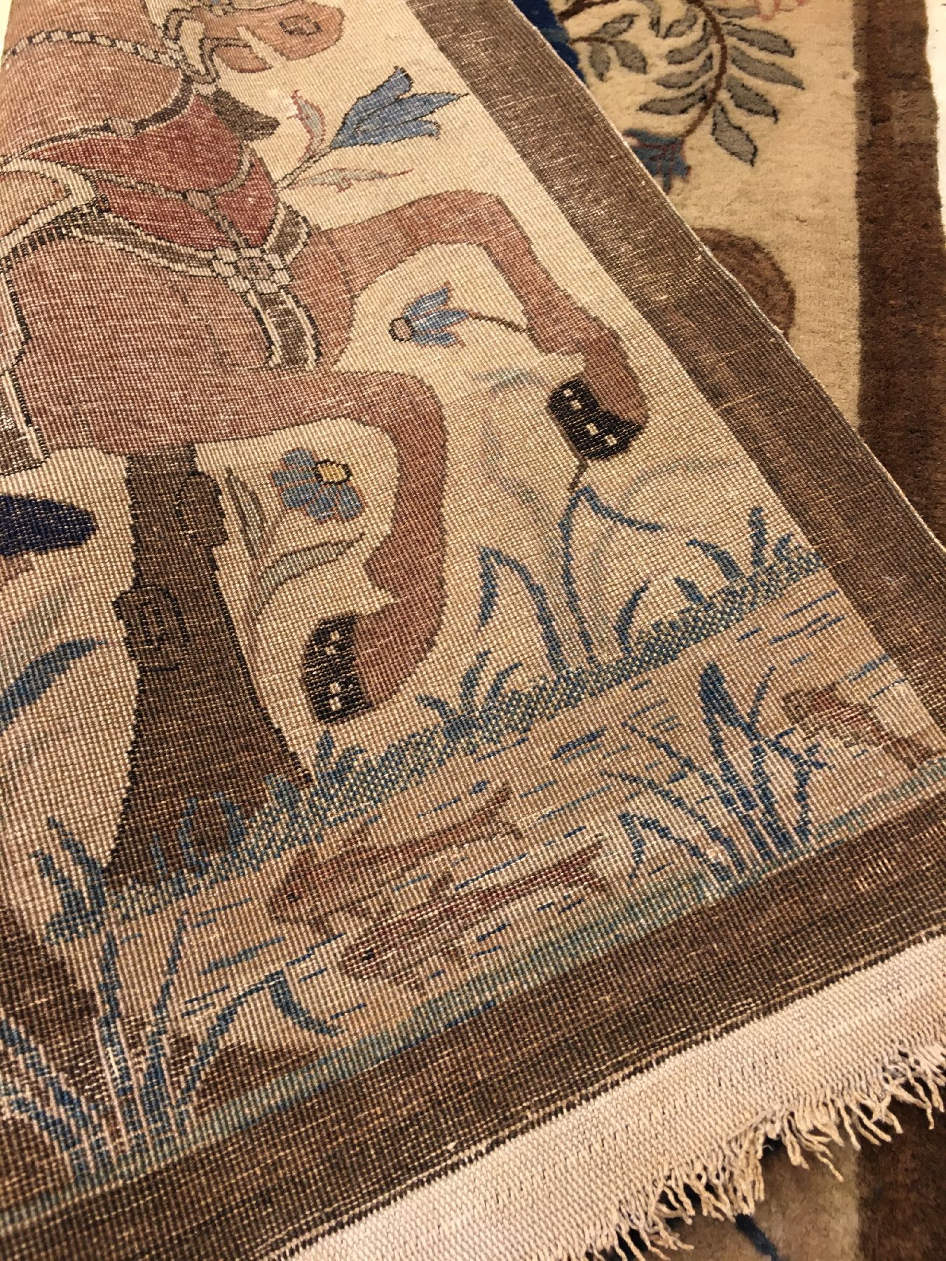 Detail f: Feiner Keschan "Mohtascham" Bildteppich antik (Ahmad Schah Qajar), Zentralpersien, um 1910, Korkwolle geknüpft auf Baumwolle. ...