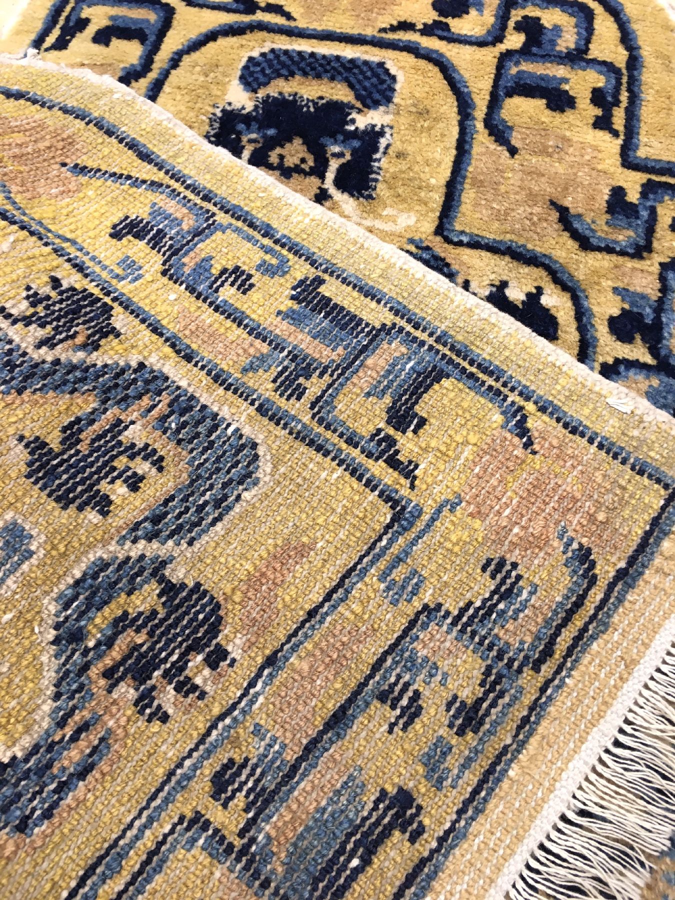 Detail g: Ning-Hsia "Thronsitz" antik, Westchina, 19.Jhd., Wolle geknüpft auf Baumwolle. Kaiserlicher Thronsitz mit fünf-klauigen Drachen auf ...