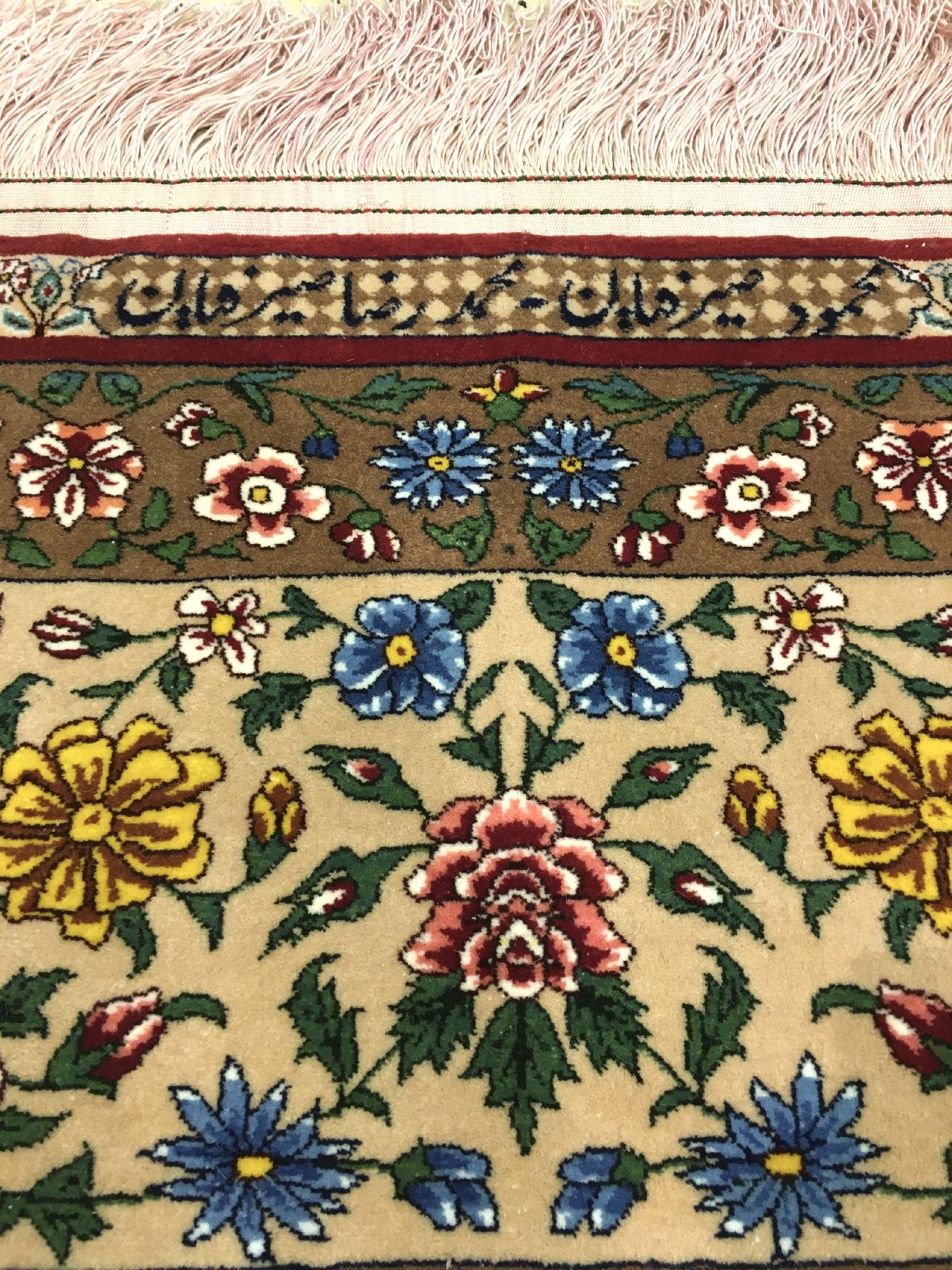 Detail d: Sehr feiner Esfahan "Mahmoud & Mohammad-Reza Seirafian" alt "Doppelsignatur" (Gol Va Bolbol Design), Zentralpersien, um 1970, ...