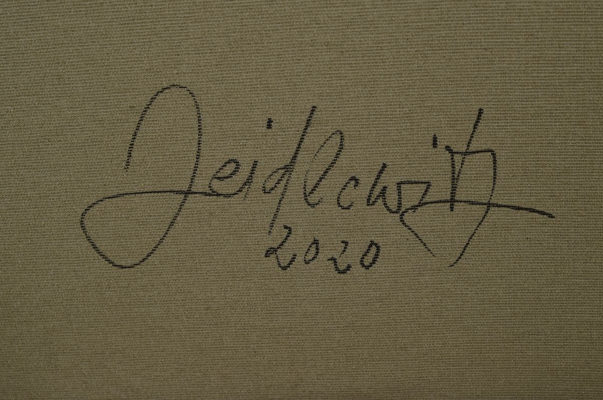 Detail a: Doris Zeidlewitz, geb. 1959, Studium am Städel in Frankreich und an der Hochschule für Gestaltung Offenbach, Hier: Blaue Welle, Öl/Lwd, verso ...