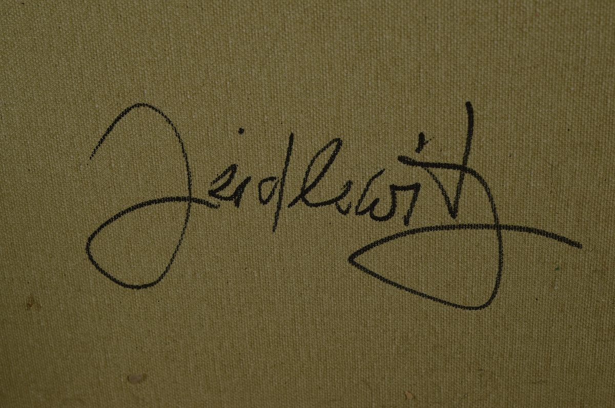 Detail a: Doris Zeidlewitz, geb. 1959, Studium am Städel in Frankreich und an der Hochschule fürGestaltung Offenbach, Hier: Zauberkugel, Öl/Lwd, verso ...