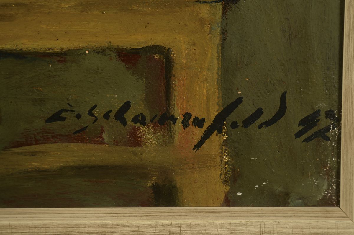 Detail a: Ernst Schonnefeld, 1921 Auerbach - 2014 Bensheim, Porträt des Freudes und Malerkollegen Edmung Georg Pielmann ( 1923- 1985), bei der Arbeit im ...