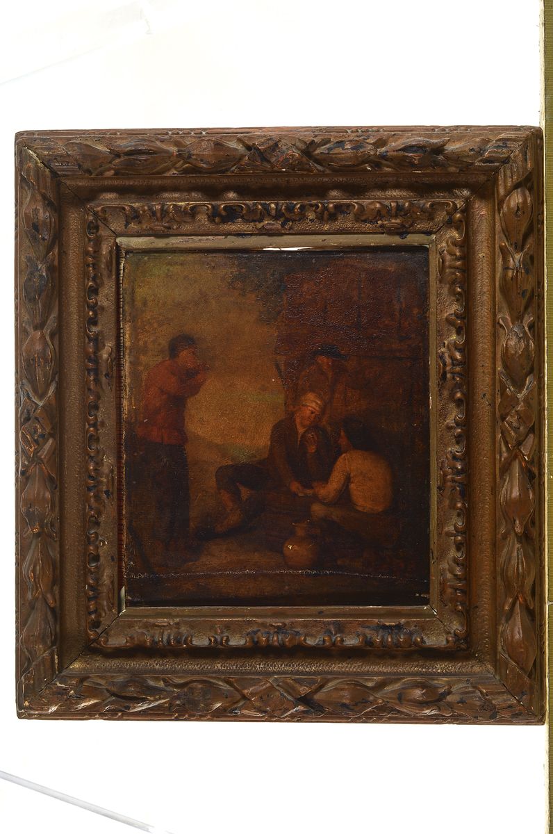 Detail k: Nachfolge Adriaen Brouwer, Niederlande, 17./18. Jh., Männer beim Spiel in einer Schänke, Öl/Holz, Altersschäden, ältere Restaurationen, ca. 22 x ...