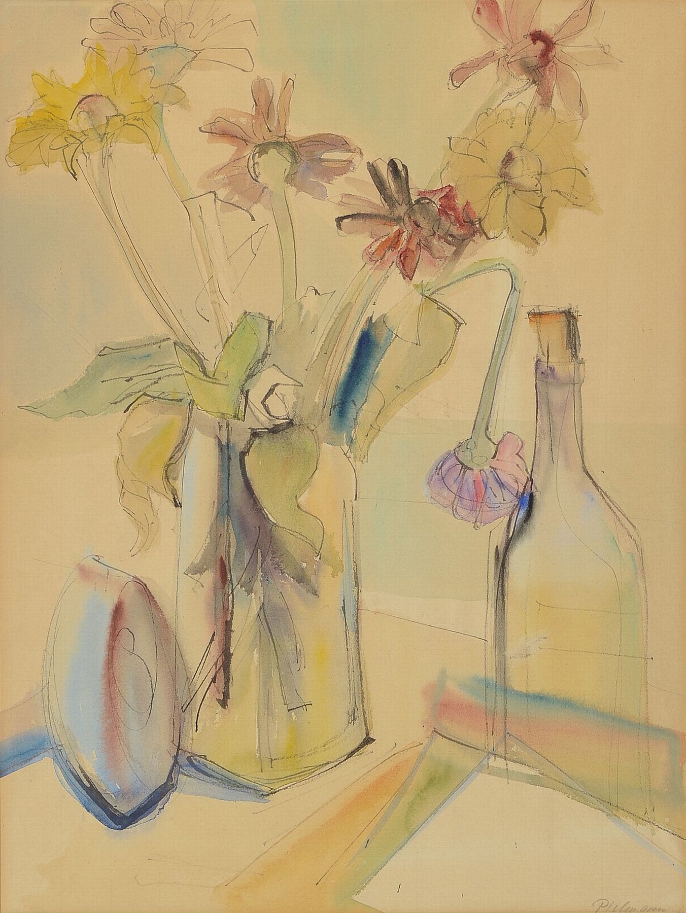 Edmund Georg Pielmann, 1923 Frankfurt - 1985 Heiden, zwei Blumenstillleben, signiert, ca. 62 x 45 cm und 48 x 35 cm, unter Glas, Rahmen, ein Blatt ...