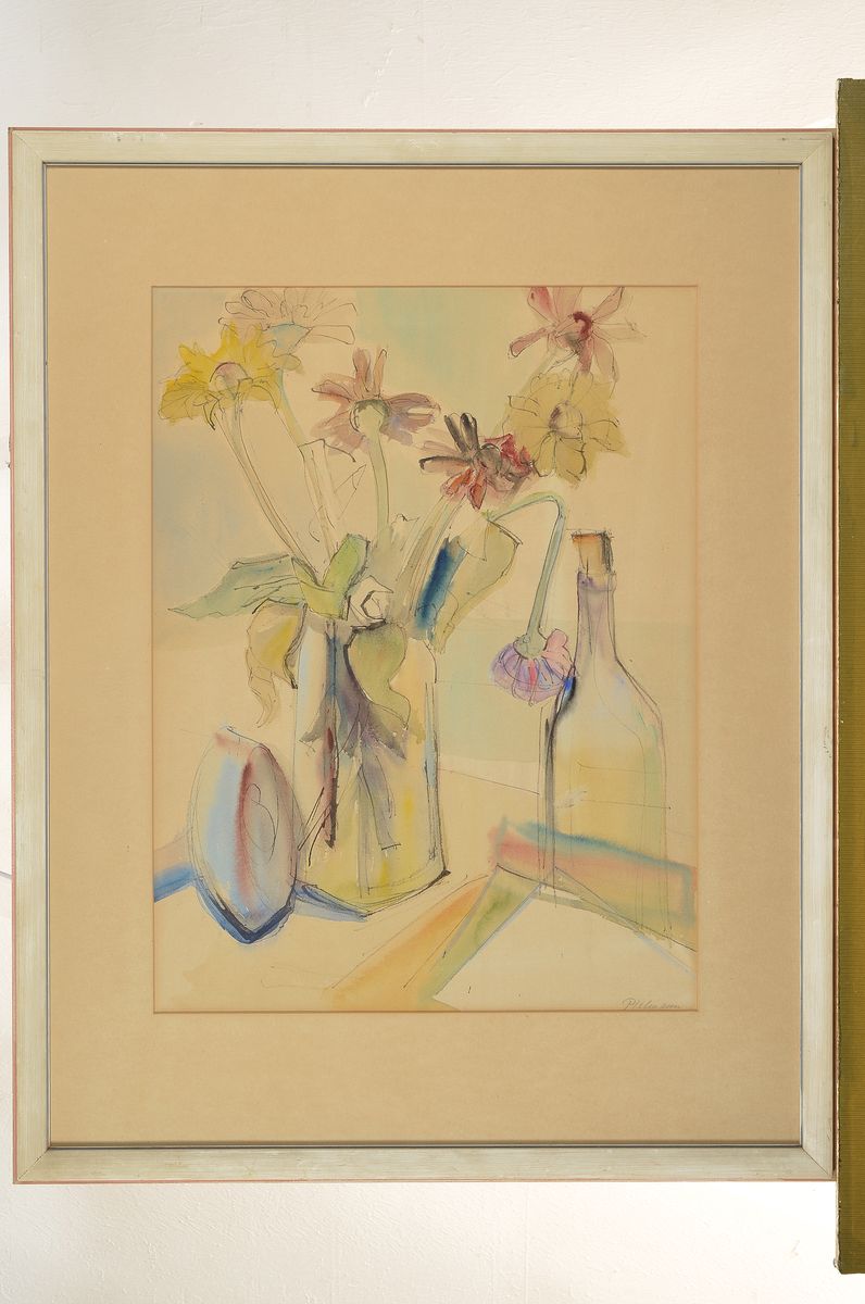 Detail k: Edmund Georg Pielmann, 1923 Frankfurt - 1985 Heiden, zwei Blumenstillleben, signiert, ca. 62 x 45 cm und 48 x 35 cm, unter Glas, Rahmen, ein Blatt ...