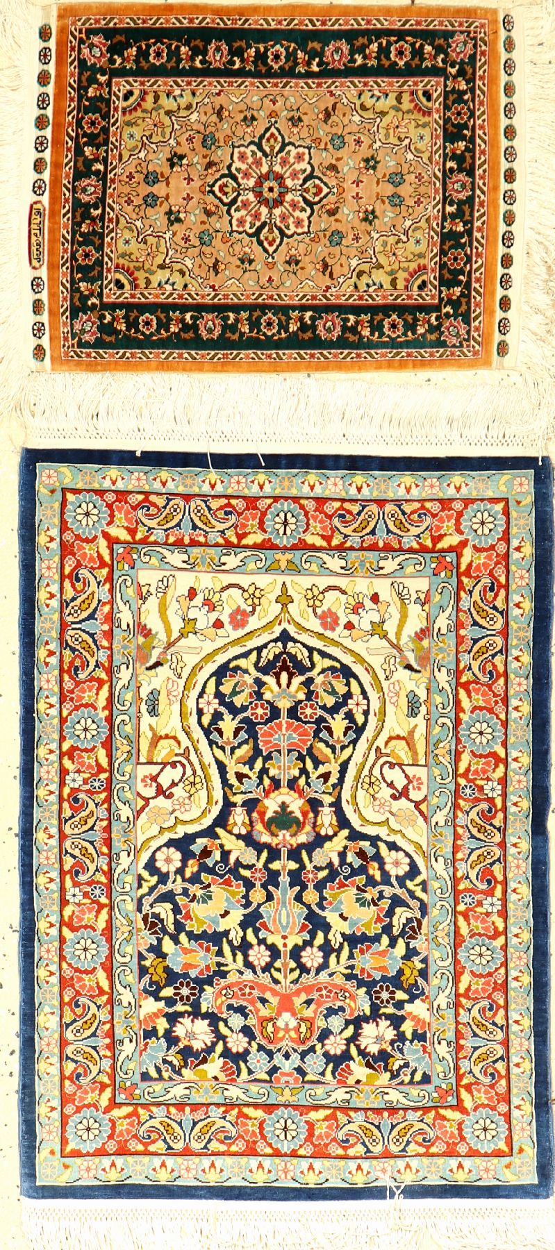 Hereke Seide (2 Lots), Türkei, ca. 40 Jahre, reine Naturseide, 46 x 34 cm und 71 x 49 cm, EHZ: 2.