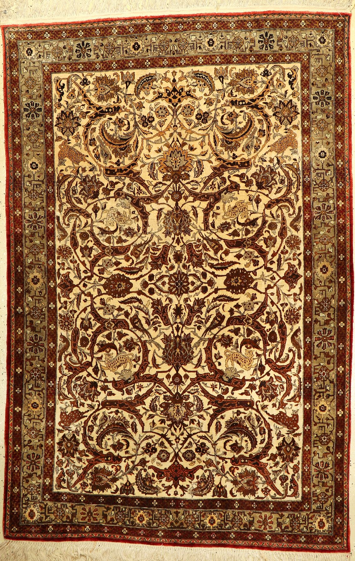 Feiner Seiden Ghom alt, Persien, um 1950, reine Naturseide, ca. 212 x 135 cm, sehr hochwertig, seltenes Design, EHZ: 2