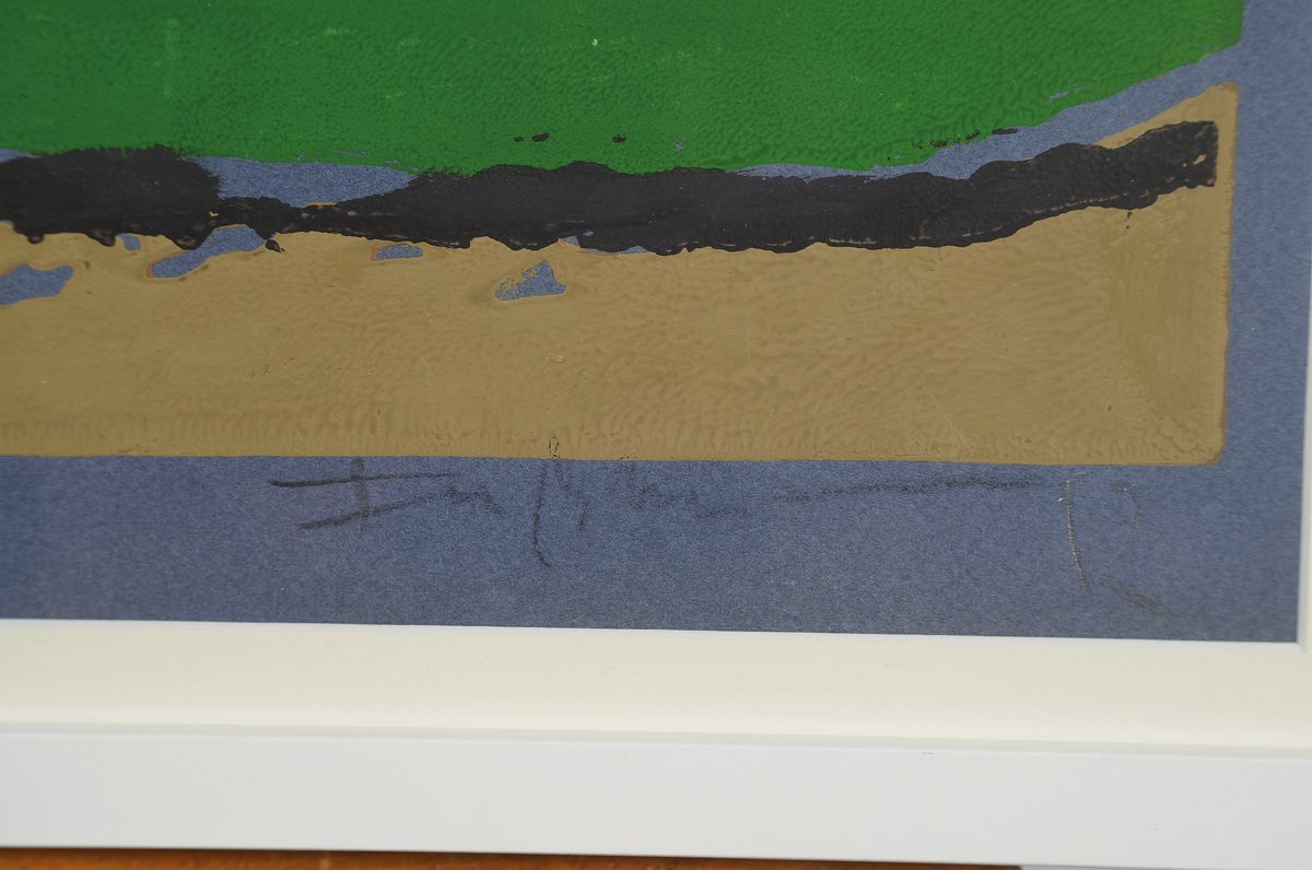 Detail a: Klaus Fußmann, geb. 1938, Linolschnitt auf blau getöntem Roma-Bütten, Auflage 80, hier Künstlerexemplar "EA", monogrammiert und dat. ...