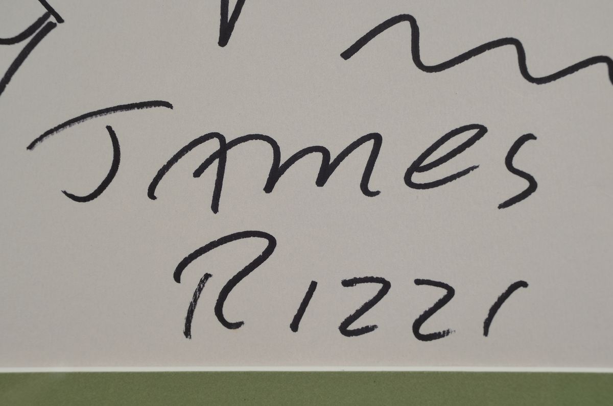 Detail a: James Rizzi, 1950 - 2011, große Handzeichnung mit schwarzem Edding, auf weißem Karton, handsigniert, ca. 25 x 35 cm, wurde laut Vorbesitzer 1990 ...