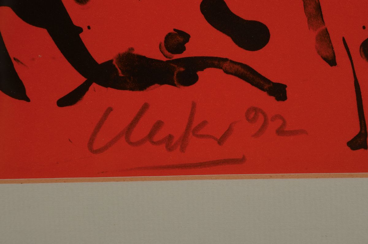 Detail a: Günther Uecker, geb. 1938, Farblithographie auf Bütten, handsigniert , num. 38/300, aus 1992, mit Trockenstempel der Erker Presse St. Gallen, ...