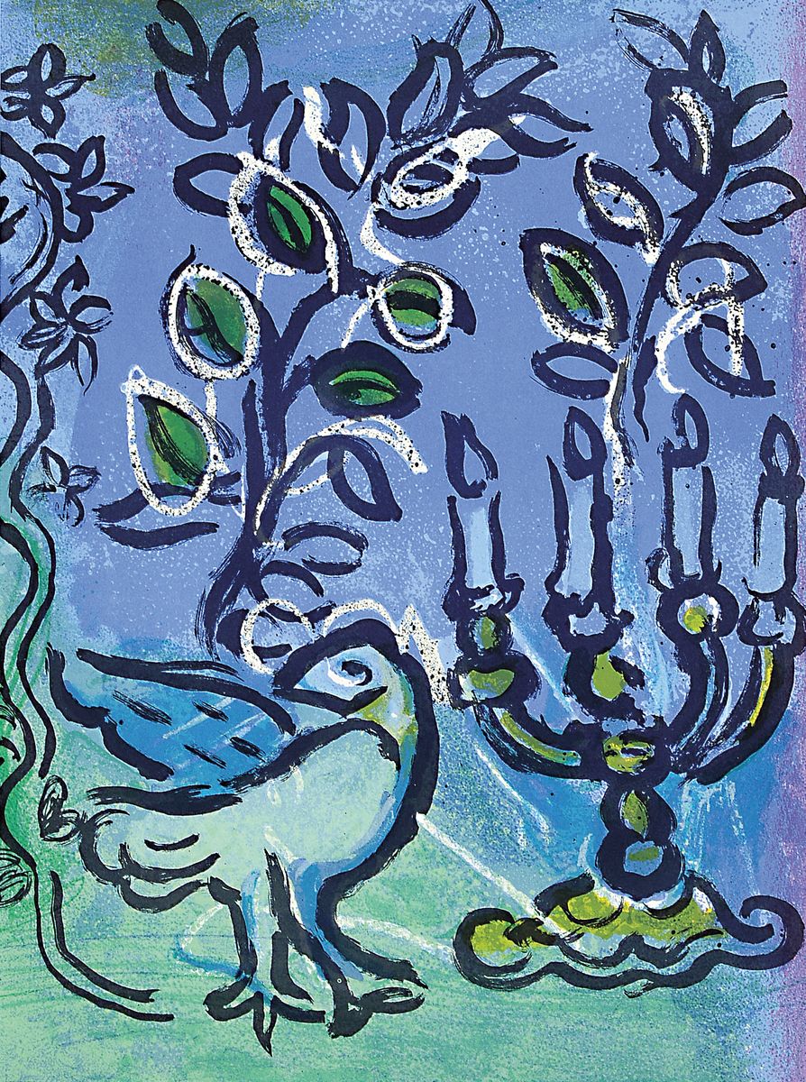 Marc Chagall, 1887 - 1985, Farblithographien auf dicken Velin, "Le chandlier" aus "Vitraux pour Jèrusalem", WVZ Mourlot 366, ...