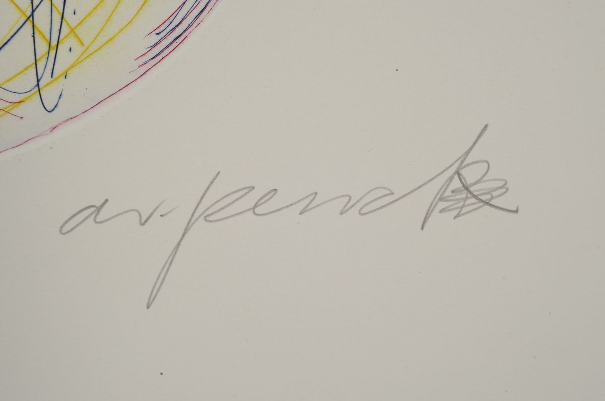 Detail a: A.R. Penck, 1939 - 2016, Farbradierung, aus dem Projekt Centro Spirituale, Himmlischer Stürzer, auf Büttenpapier, handsigniert, num. 17/20, ...