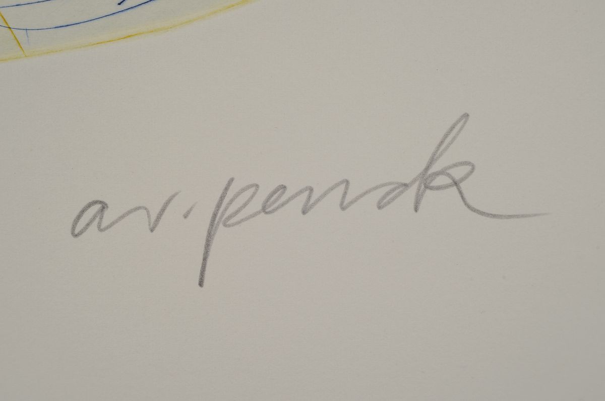 Detail a: A.R. Penck, 1939 - 2016, Farbradierung, aus dem Projekt Centro Spirituale, Himmlischer Stürzer, auf Büttenpapier, handsigniert, num. 17/20, ...