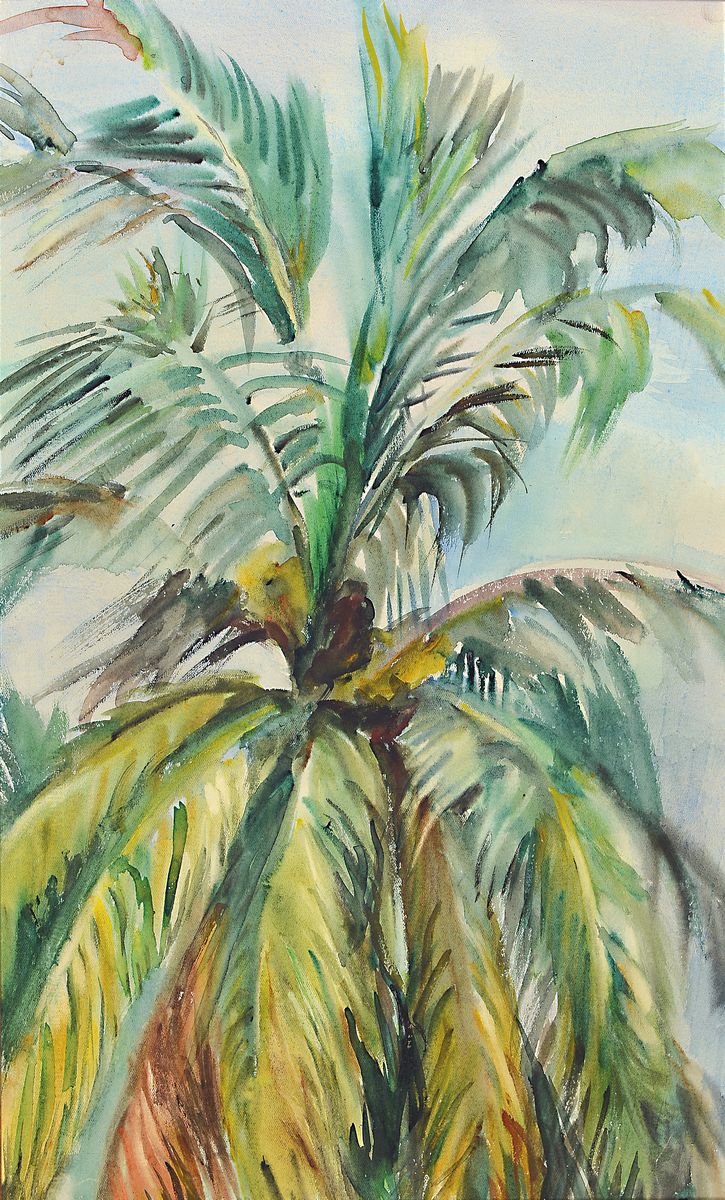 Loulou Albert-Lasard, 1885 Metz - 1969 Paris, Palmblätter, ausdrucksstarke Farbgebung, Aquarell/Papier, Atelierstempel, ca. 48 x 29 cm, Rahmen, ...