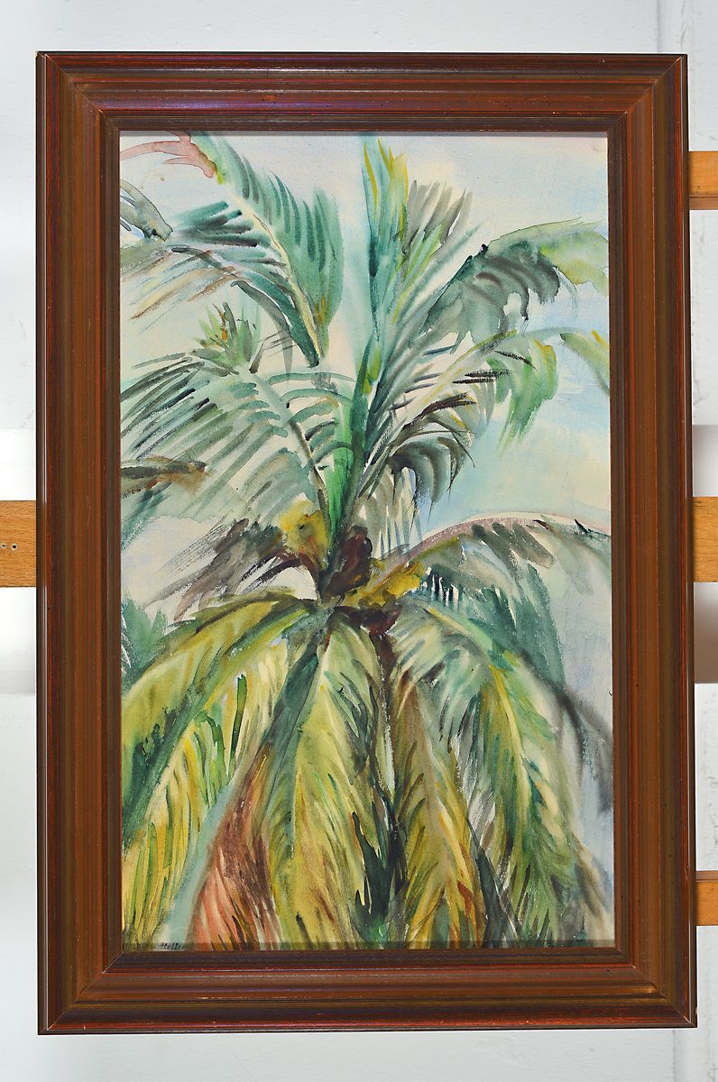 Detail k: Loulou Albert-Lasard, 1885 Metz - 1969 Paris, Palmblätter, ausdrucksstarke Farbgebung, Aquarell/Papier, Atelierstempel, ca. 48 x 29 cm, Rahmen, ...
