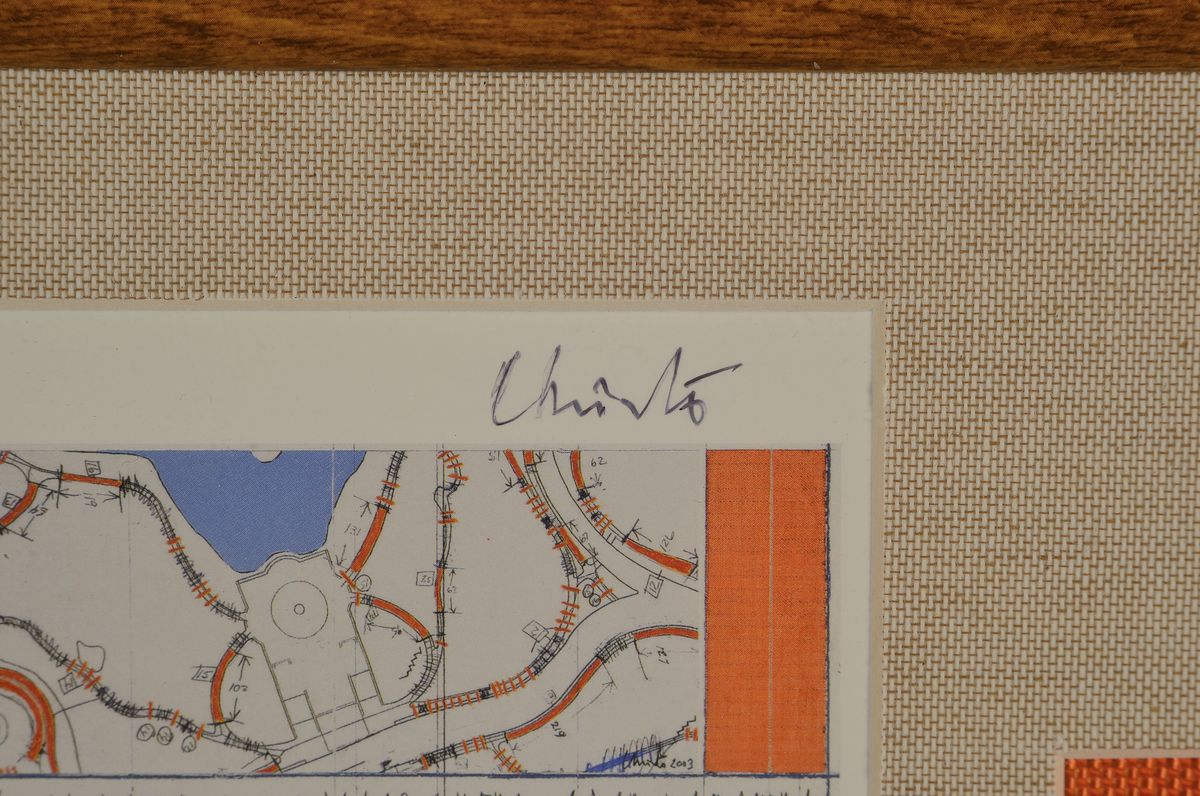 Detail a: Christo, 1935 - 2020, "The Gates - Central Park New York City,USA" mit orig. Stoffstück aus dem Projekt, Unikatcharakter, 27 x 23.5 cm, ...