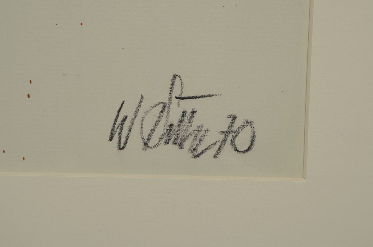 Detail a: Willi Sitte, 1921 - 2003, "Ars amatoria-LIegender Akt mit Spiegel" Farblitho/Pinsellitho, in Rotbraun auf hellem Achat-Maschinenbütten, ...
