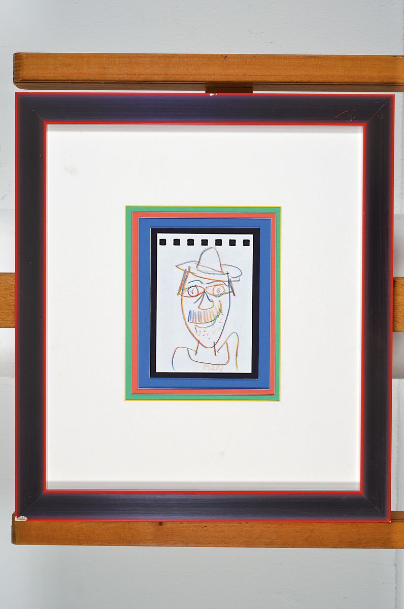 Detail k: James Rizzi, geb. 1961, Buntstiftzeichnung, Porträt, handsigniert, unter Glas, Rahmen, 12.5 x 9 cm, Rahmen: 39 x 34 cm, Rahmen l. best.