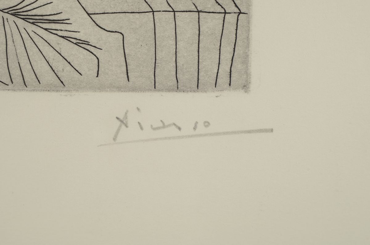 Detail a: Pablo Picasso, 1881 - 1973, Aquatinta- und Kaltnadelradierung auf Velin, Titel:" Raphael et la Fornarina XXII"", handsigniert, 33 x 50 ...