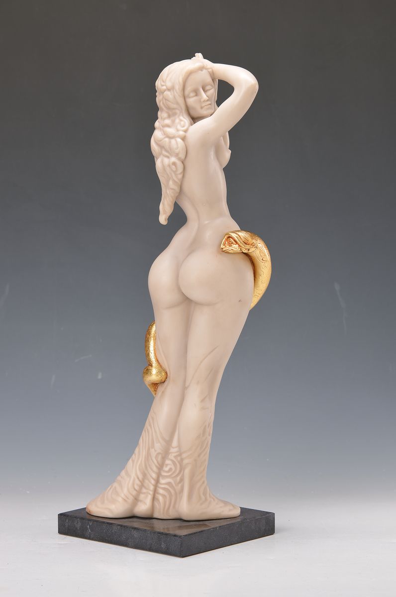 Ernst Fuchs, 1930 - 2015, Frau Lot, Skulptur, Kunstguss, teilvergoldet, num. 300/500, signiert, Steinsockel, H. 44 cm