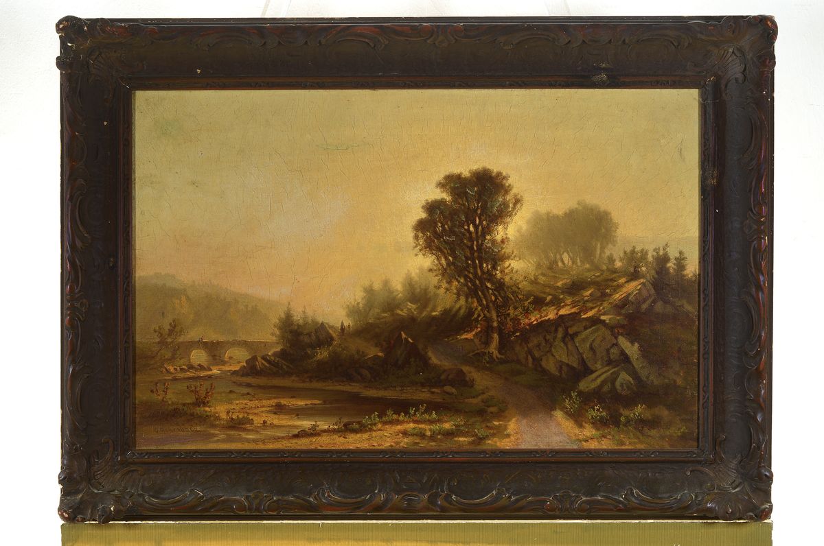 Detail k: Andreas Achenbach, 1815 Kassel-1910 Düsseldorf, einer der bekanntesten Maler der Düsseldorfer Schule, hier: Ideale Landschaft im ...