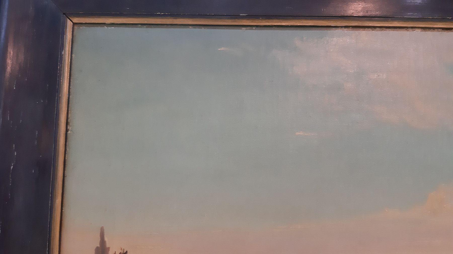 Detail h: Unbekannter Künstler, datiert 1878, Überblick auf Florenz in sonnendurchfluteter Landschaft, im Vordergrund reiche Personenstaffage, Darstellung ...