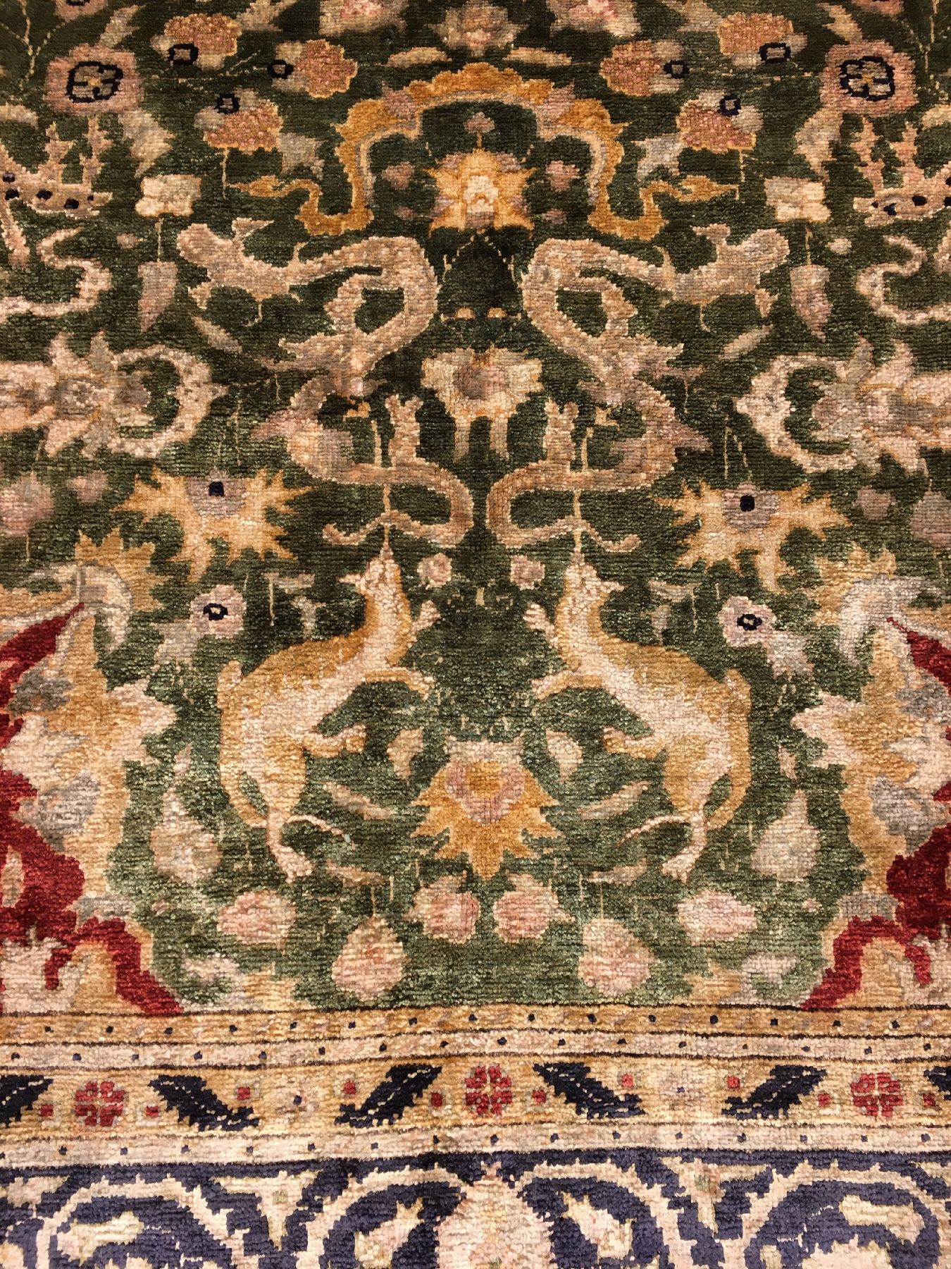 Detail e: Feiner grüner Kaisery "Flosh" antik (Safavid Design), Türkei, um 1890/1900, Flosh-Seide geknüpft auf Baumwolle. Seltener und ...