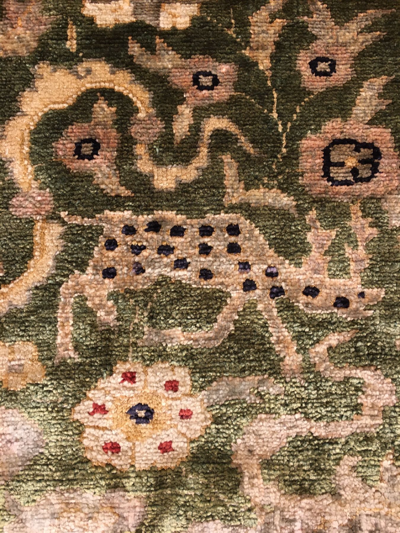 Detail g: Feiner grüner Kaisery "Flosh" antik (Safavid Design), Türkei, um 1890/1900, Flosh-Seide geknüpft auf Baumwolle. Seltener und ...