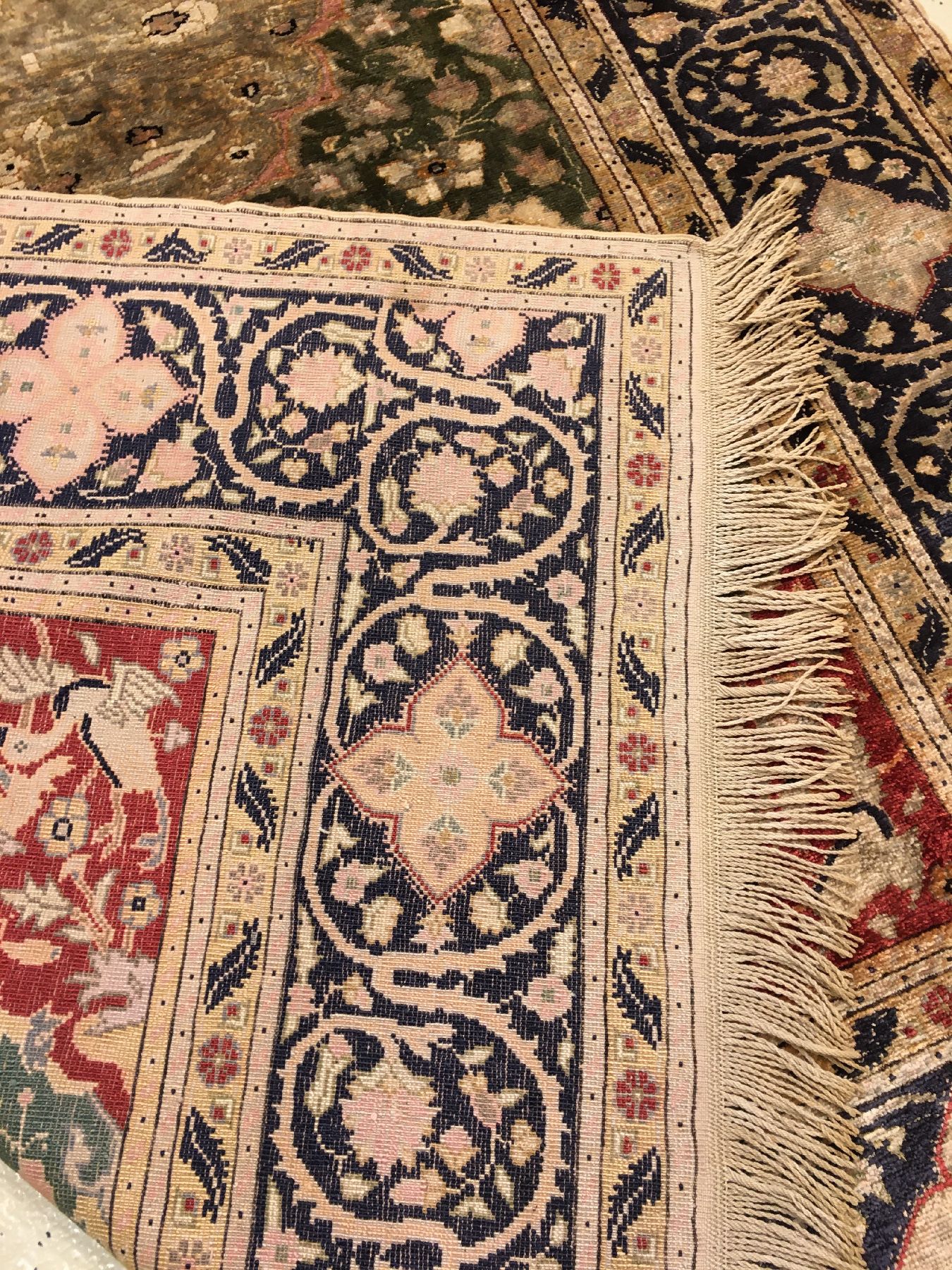 Detail h: Feiner grüner Kaisery "Flosh" antik (Safavid Design), Türkei, um 1890/1900, Flosh-Seide geknüpft auf Baumwolle. Seltener und ...