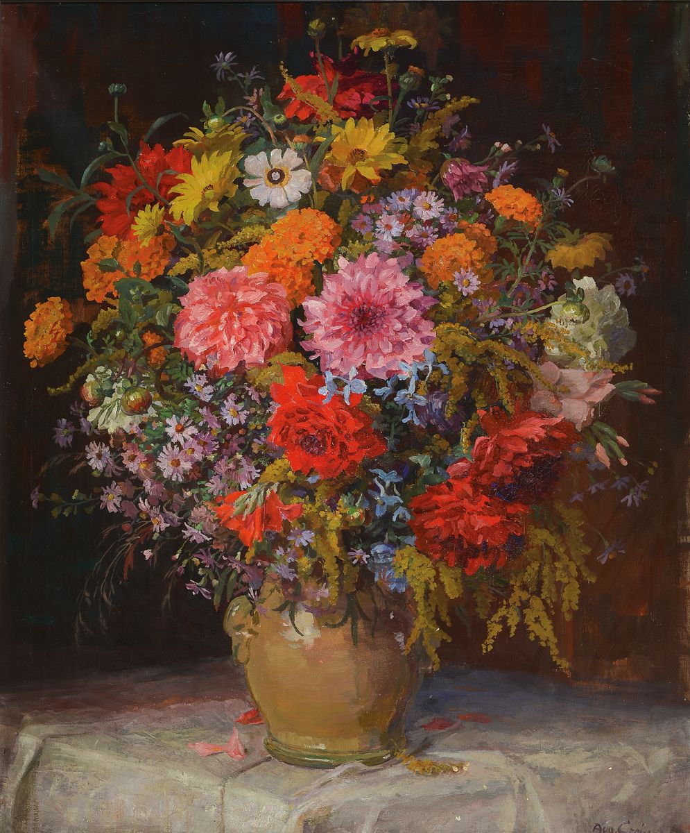 August Croissant, 1870 Landau-1941 Edenkoben, Üppiges Stillleben mit Sommerblumen, Öl/Lwd, rechts unten signiert, ca. 94x78cm, R. ca. 104x88cm