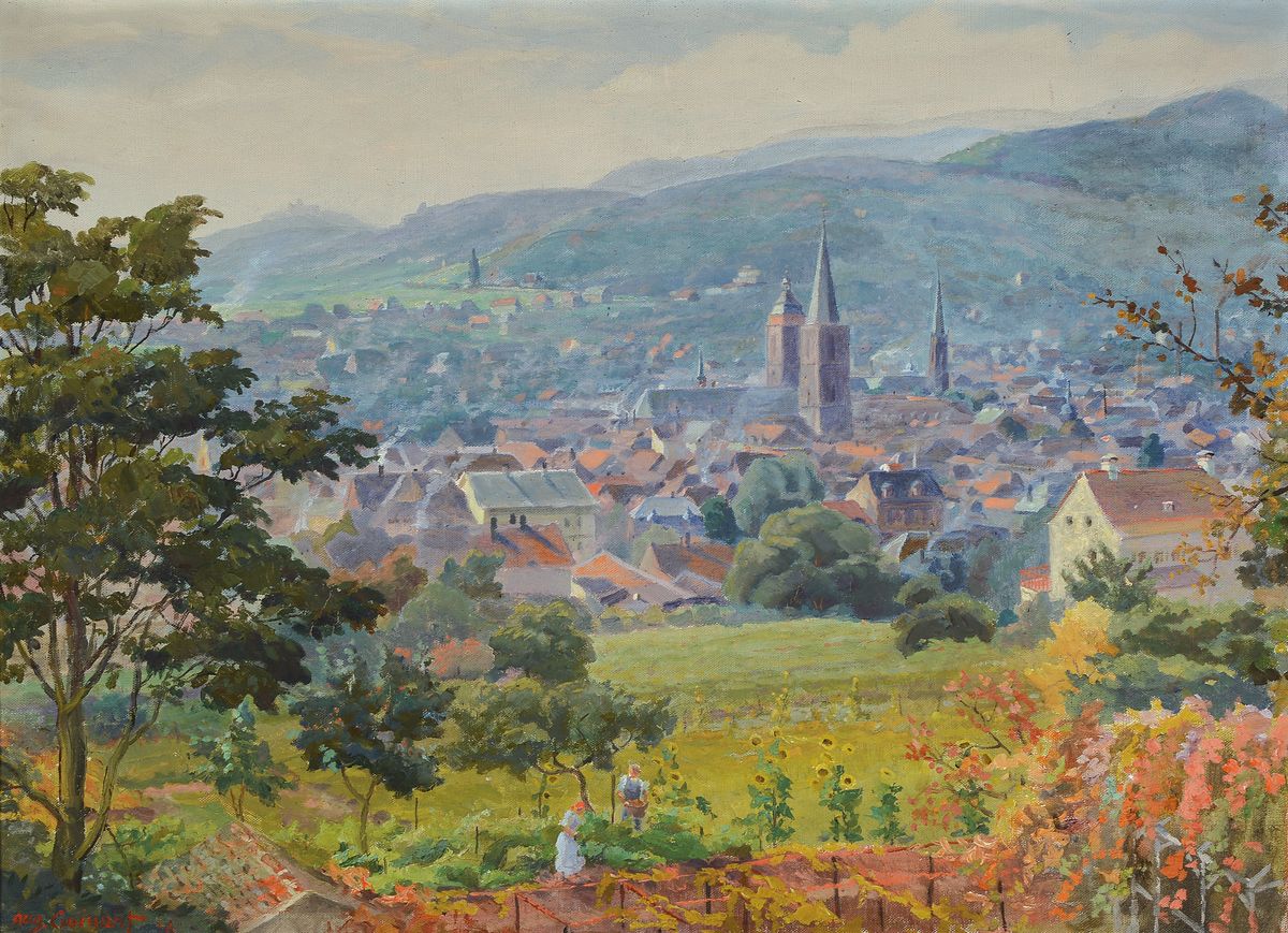 August Croissant, 1870 Landau-1941 Edenkoben, Blick auf Neustadt an der Weinstraße, Öl/Lwd, links unten signiert und dat. 36, ca. 65x88cm, R. ca. ...